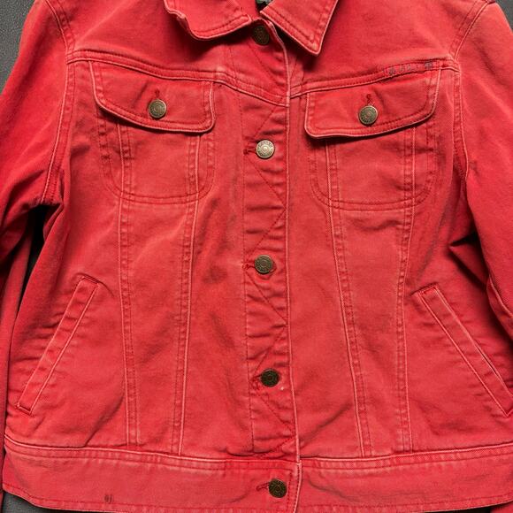 Lauren Ralph Lauren Red Denim Jacket Button Up Y2K Jean Streetwear Preppy Large - Picture 2 of 14
